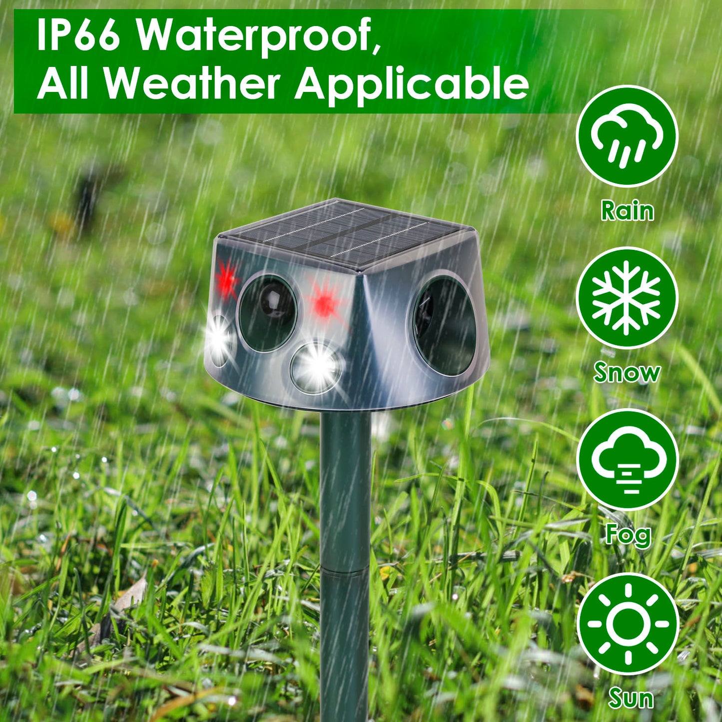 US Local 1Pc Ultrasonic Solar Animal Repeller Outdoor  Mole Snake Squirrel Repellent Waterproof With 3 Modes Motion Sensor Vibration Stake For Farm Garden Yard