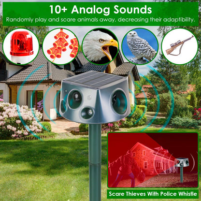 US Local 1Pc Ultrasonic Solar Animal Repeller Outdoor  Mole Snake Squirrel Repellent Waterproof With 3 Modes Motion Sensor Vibration Stake For Farm Garden Yard