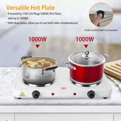 US Local 1 Pc 2000W Double Electric Burner Double Hot Plate With 5 Gear Temperature Control