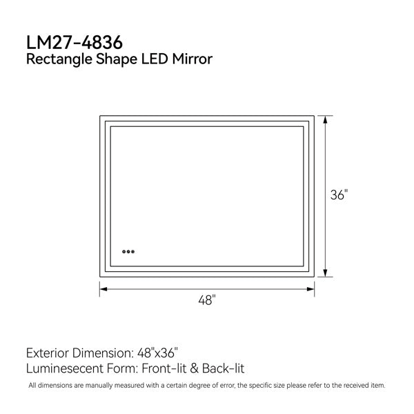 US Local 48 Inch X 36 Inch LED Bathroom Mirror