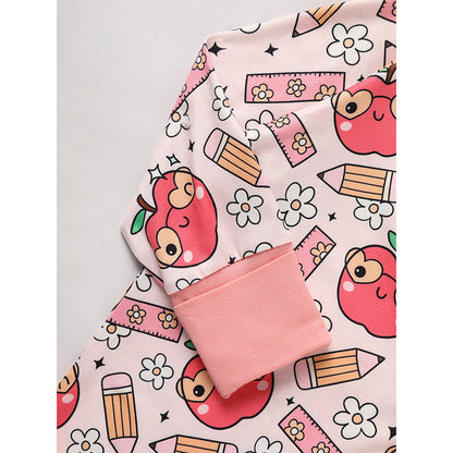 US Local Adorable Infant Romper For Back To School Apple And Pencil Print Long Sleeve Jumpsuit Outfit