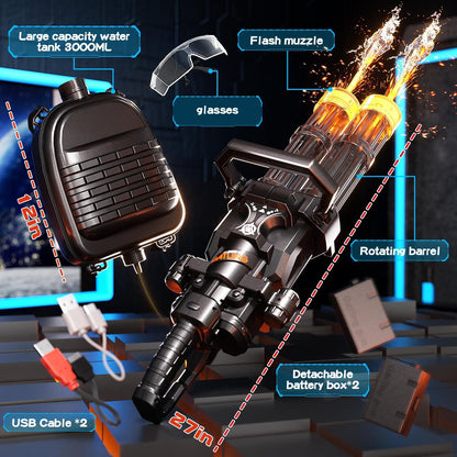 US Local Double-barreled Gatling Water Gun Black New Cool Blue Version Toy