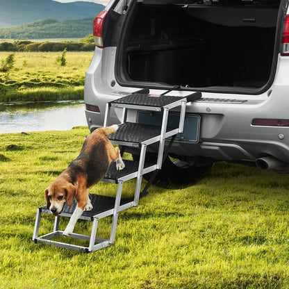 US Local VEVOR Dog Stair For Cars 4-step Folding Dog Steps Aluminum Loads Up To 150 Lbs