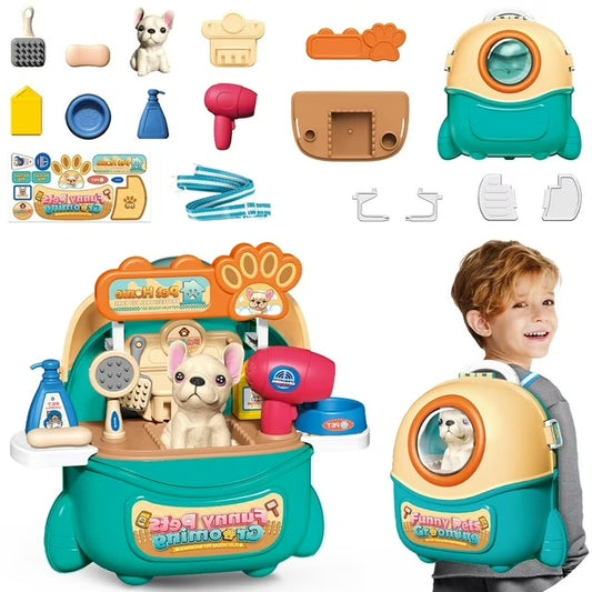 US Local 2025 Pet Care Play Set Doctor Kit For Kids, 16 Pcs Doctor Pretend Play Vet Dog Grooming Toys Puppy Dog Carrier Feeding Dog Backpack Gifts.Logistics Is Randomly Sent By UPS,USPS,FEDEX.
