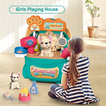 US Local 2025 Pet Care Play Set Doctor Kit For Kids, 16 Pcs Doctor Pretend Play Vet Dog Grooming Toys Puppy Dog Carrier Feeding Dog Backpack Gifts.Logistics Is Randomly Sent By UPS,USPS,FEDEX.