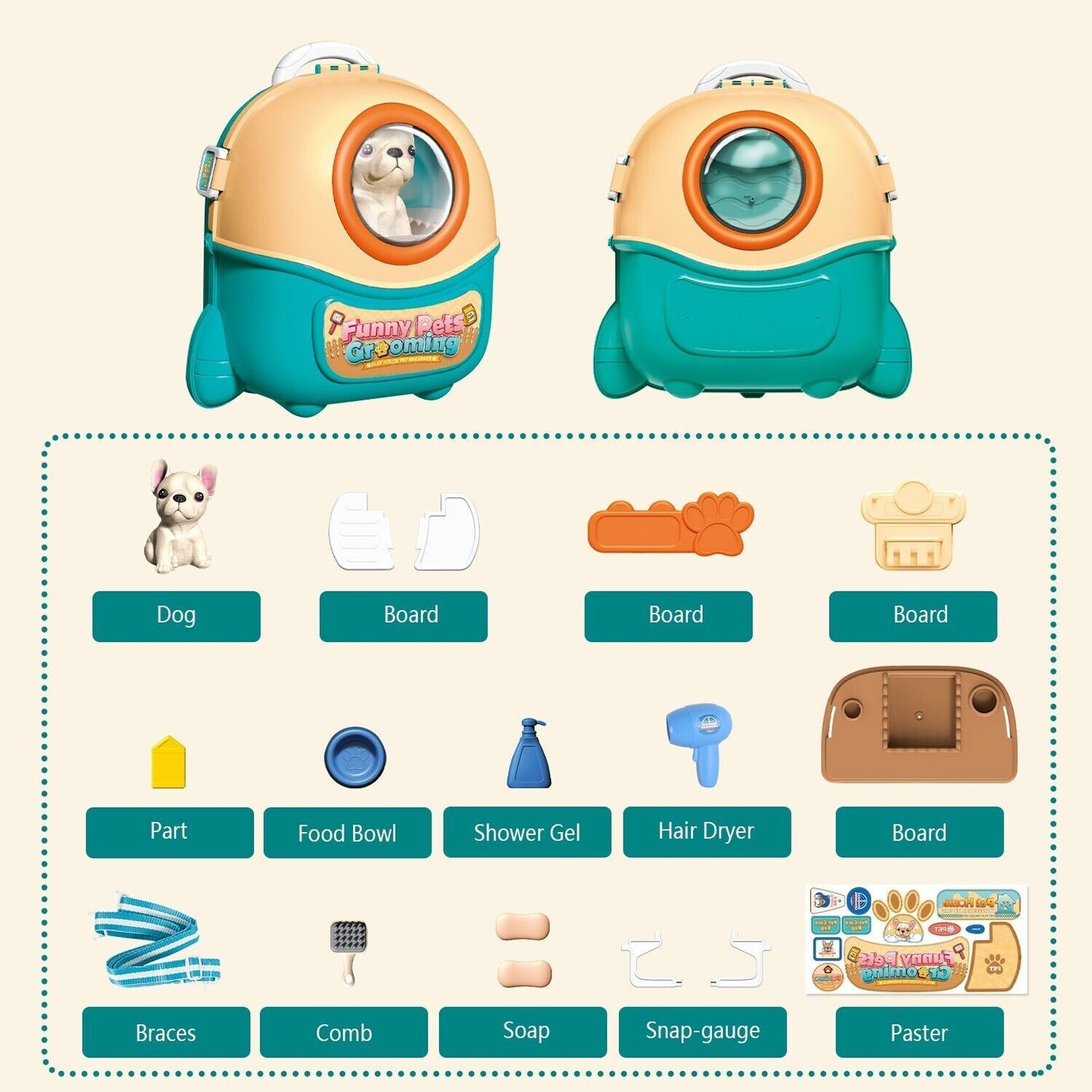 US Local 2025 Pet Care Play Set Doctor Kit For Kids, 16 Pcs Doctor Pretend Play Vet Dog Grooming Toys Puppy Dog Carrier Feeding Dog Backpack Gifts.Logistics Is Randomly Sent By UPS,USPS,FEDEX.