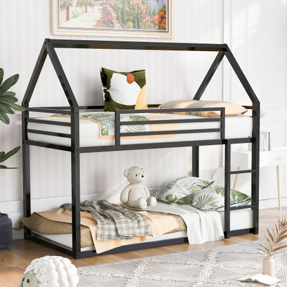 US Local Twin Over Twin House Bunk Bed With Built-in Ladder
