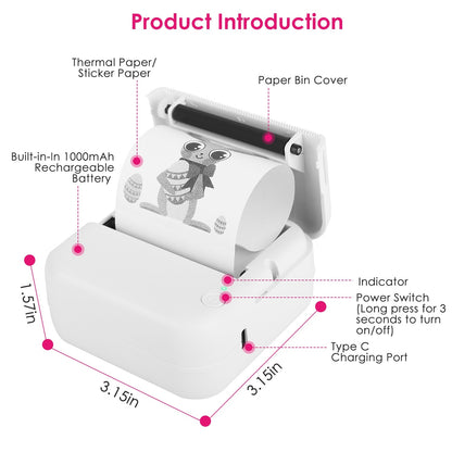 US Local Mini Printer - Printer Paper 'Options' -- Pocket Wireless Thermal Printer Portable Mini Sticker Maker Machine Rechargeable Inkless Photo Printer For Printing Label Journal Study Notes Memo Photos