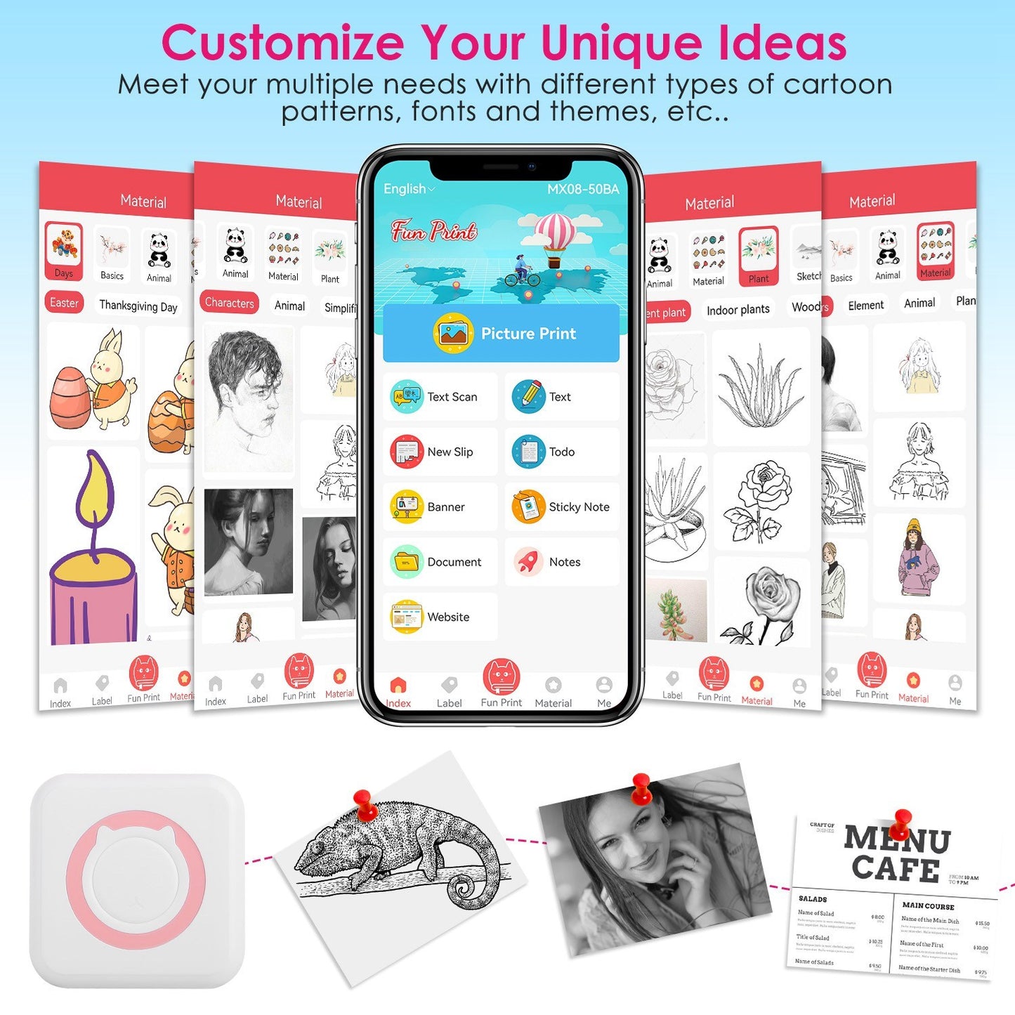 US Local Mini Printer - Printer Paper 'Options' -- Pocket Wireless Thermal Printer Portable Mini Sticker Maker Machine Rechargeable Inkless Photo Printer For Printing Label Journal Study Notes Memo Photos