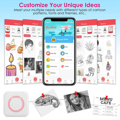 US Local Mini Printer - Printer Paper 'Options' -- Pocket Wireless Thermal Printer Portable Mini Sticker Maker Machine Rechargeable Inkless Photo Printer For Printing Label Journal Study Notes Memo Photos