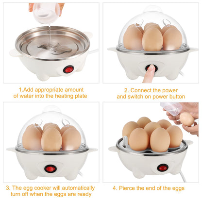 US Local 1Pc Electric Egg Cooker 7-Capacity Hard-Boiled Egg Maker With Auto-Off Measuring Cup For Hard Boiled Steamed Vegetables Seafood Dumplings