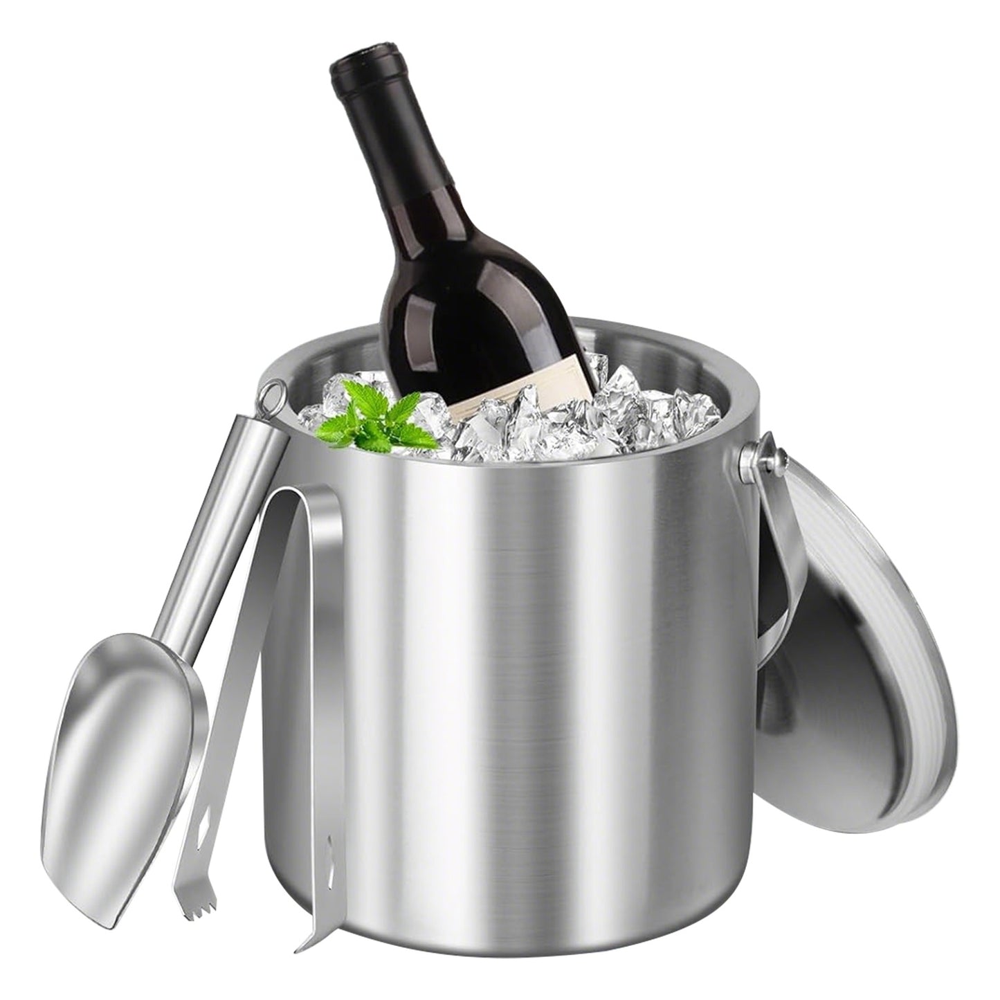 US Local 1 Set Double Wall Stainless Steel Insulated Ice Bucket 3L Ice Holder Ice Container With Lid Scoop Strainer Handle For Wine Champagne Beer Parties Cocktails