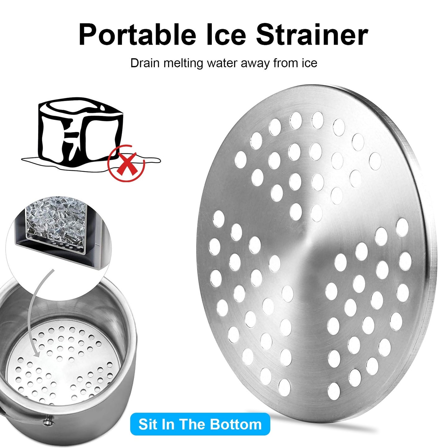 US Local 1 Set Double Wall Stainless Steel Insulated Ice Bucket 3L Ice Holder Ice Container With Lid Scoop Strainer Handle For Wine Champagne Beer Parties Cocktails