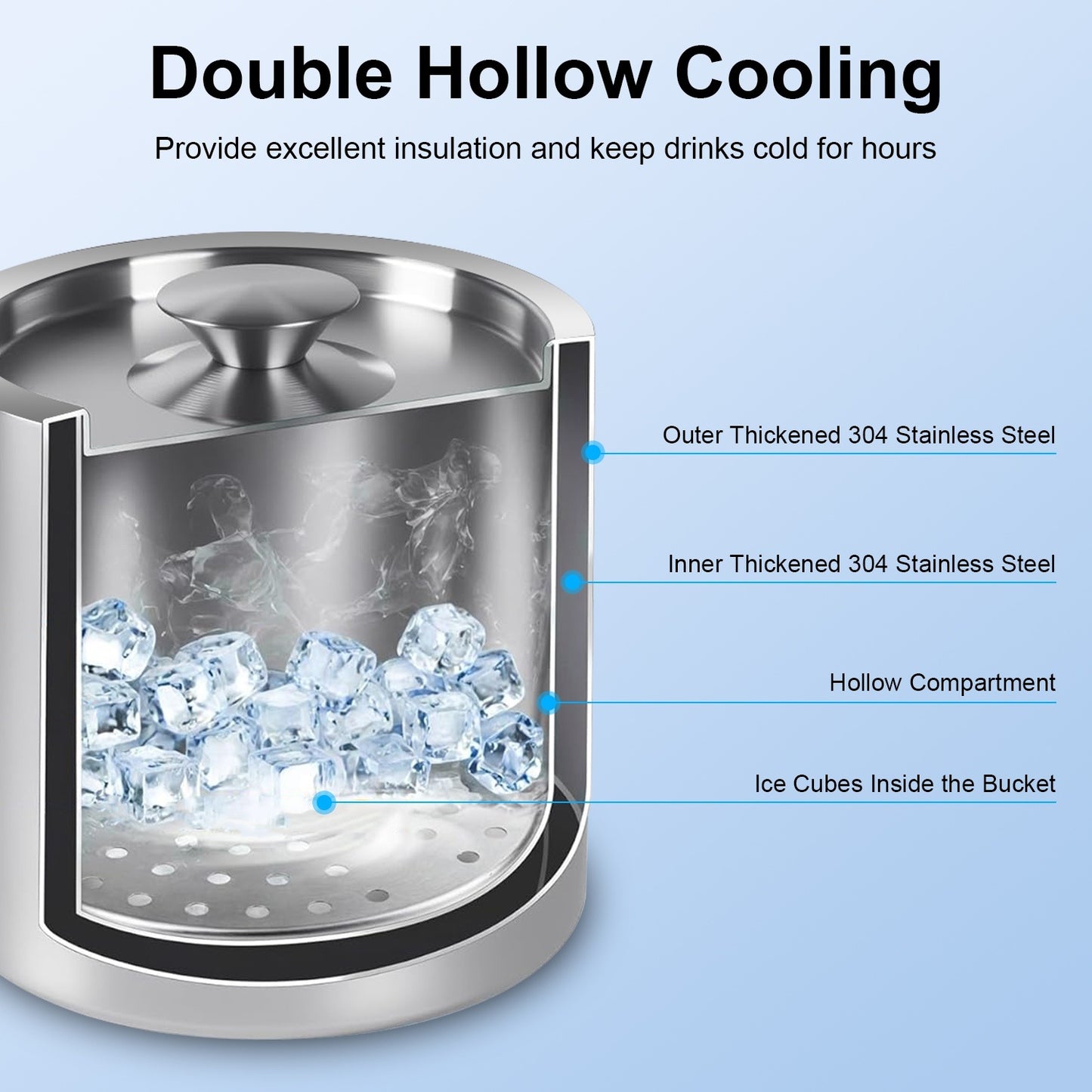 US Local 1 Set Double Wall Stainless Steel Insulated Ice Bucket 3L Ice Holder Ice Container With Lid Scoop Strainer Handle For Wine Champagne Beer Parties Cocktails