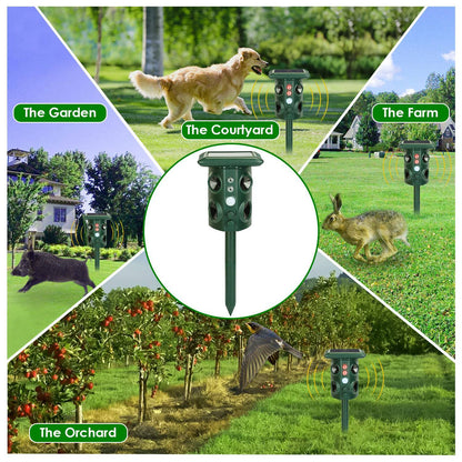 US Local Solar Ultrasonic Animal Repeller Solar Powered Animal Repellent Chaser With PIR Motion Sensor IP54 Waterproof Sound Flashing Light For Deer Raccoon Squirrel Mice Snakes Cat Dog