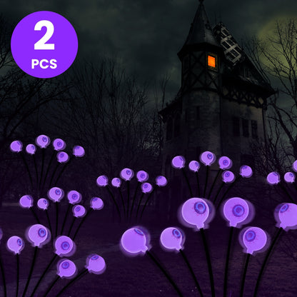US Local 2 Pcs Purple Light OR 2Pcs Green Light Solar Scary Eyeballs Lights Outdoor Halloween Decoration Swaying Light Halloween Path Lights Ornaments With Total 12LED IP65 Waterproof For Yard Garden