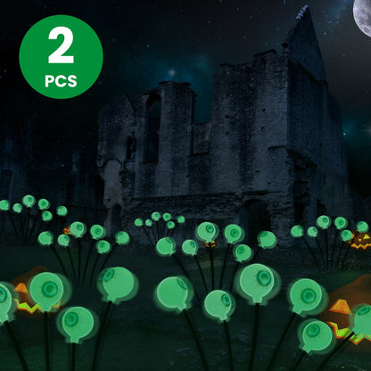 US Local 2 Pcs Purple Light OR 2Pcs Green Light Solar Scary Eyeballs Lights Outdoor Halloween Decoration Swaying Light Halloween Path Lights Ornaments With Total 12LED IP65 Waterproof For Yard Garden