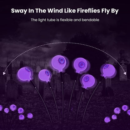 US Local 2 Pcs Purple Light OR 2Pcs Green Light Solar Scary Eyeballs Lights Outdoor Halloween Decoration Swaying Light Halloween Path Lights Ornaments With Total 12LED IP65 Waterproof For Yard Garden