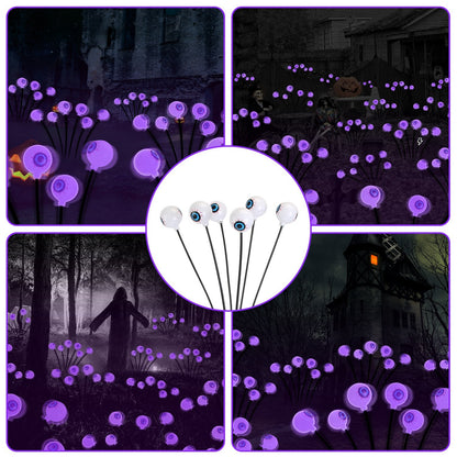 US Local 2 Pcs Purple Light OR 2Pcs Green Light Solar Scary Eyeballs Lights Outdoor Halloween Decoration Swaying Light Halloween Path Lights Ornaments With Total 12LED IP65 Waterproof For Yard Garden