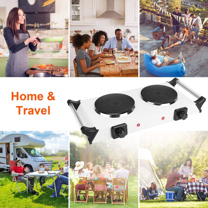 US Local Black-White Options -- 2000W Electric Dual Burner Portable Coil Heating Hot Plate Stove Countertop RV Hotplate With 5 Temperature Adjustments Portable Handles