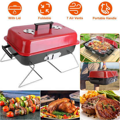 US Local Portable Charcoal Grill Outdoor Tabletop Grill Small Barbecue Smoker Folding BBQ Grill With Lid For Camping Picnics Beach