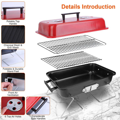 US Local Portable Charcoal Grill Outdoor Tabletop Grill Small Barbecue Smoker Folding BBQ Grill With Lid For Camping Picnics Beach