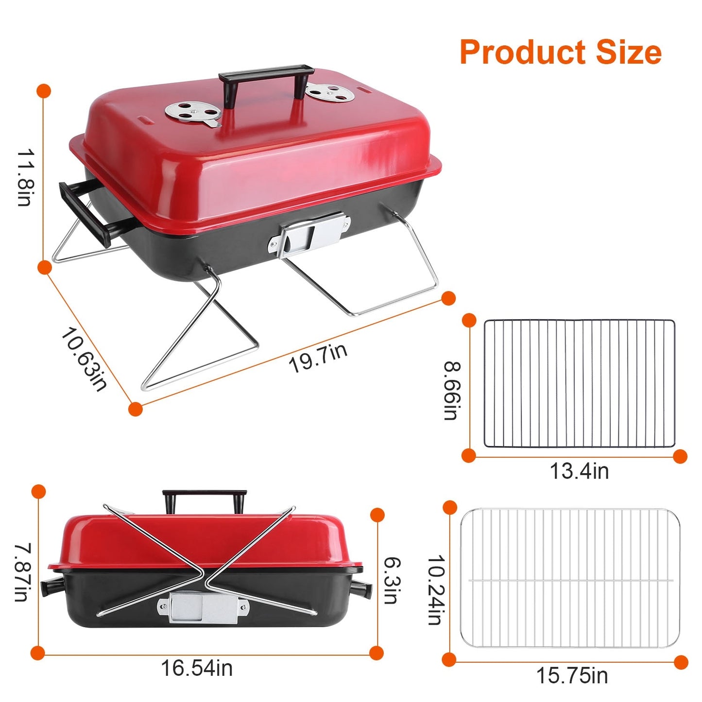 US Local Portable Charcoal Grill Outdoor Tabletop Grill Small Barbecue Smoker Folding BBQ Grill With Lid For Camping Picnics Beach