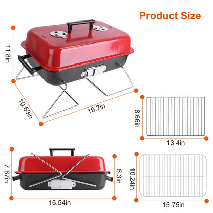 US Local Portable Charcoal Grill Outdoor Tabletop Grill Small Barbecue Smoker Folding BBQ Grill With Lid For Camping Picnics Beach