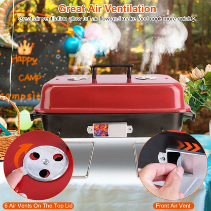 US Local Portable Charcoal Grill Outdoor Tabletop Grill Small Barbecue Smoker Folding BBQ Grill With Lid For Camping Picnics Beach