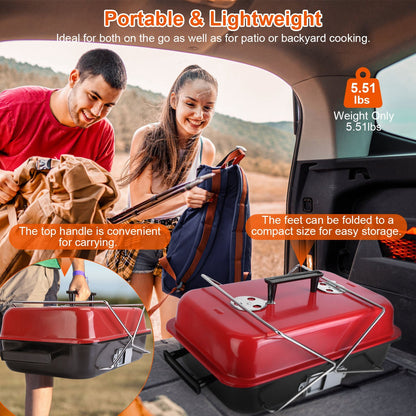 US Local Portable Charcoal Grill Outdoor Tabletop Grill Small Barbecue Smoker Folding BBQ Grill With Lid For Camping Picnics Beach