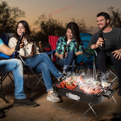 US Local Portable Charcoal Grill Outdoor Tabletop Grill Small Barbecue Smoker Folding BBQ Grill With Lid For Camping Picnics Beach