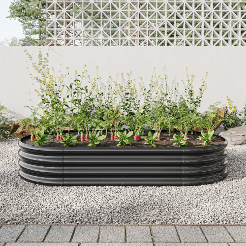 US Local Raised Garden Bed Outdoor, Oval Large Metal Raised Planter Bed For For Plants, Vegetables, And Flowers - Black