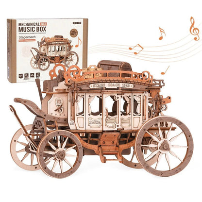 US Local Robotime Rokr Stagecoach Music Box 3D Wooden Puzzle For Adults Birthday Anniversary Day Gift Hobby STEM Kits Model Easy To Build