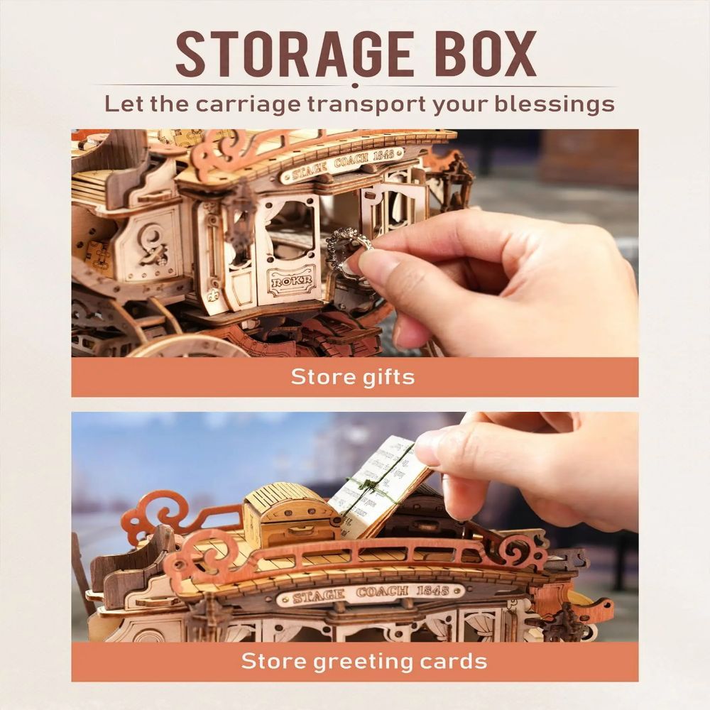 US Local Robotime Rokr Stagecoach Music Box 3D Wooden Puzzle For Adults Birthday Anniversary Day Gift Hobby STEM Kits Model Easy To Build