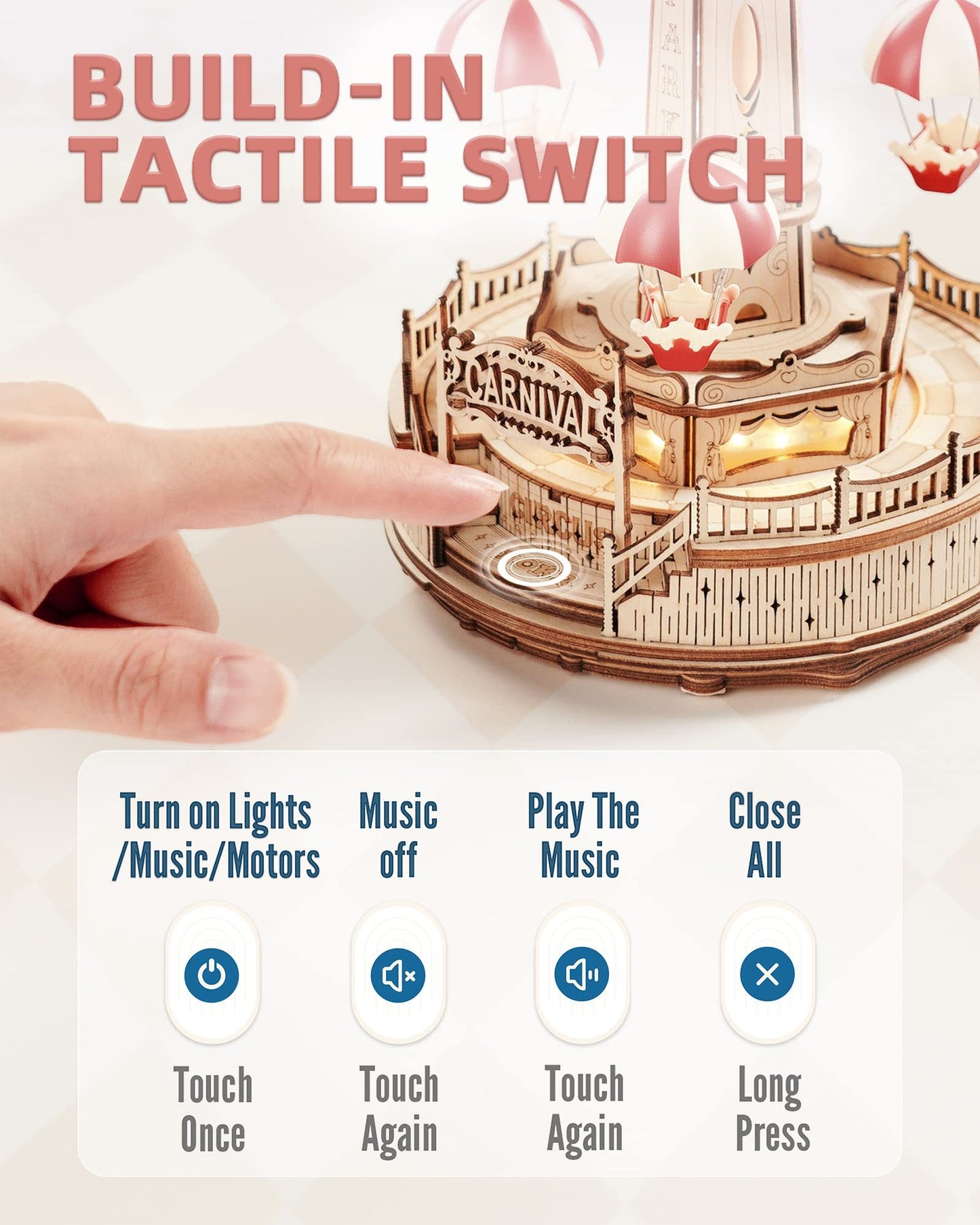 US Local Robotime Rokr Parachute Tower DIY Music Box Building Block Amusement Park Series For Kids Adults Easy Assembly 3D Wooden Puzzle