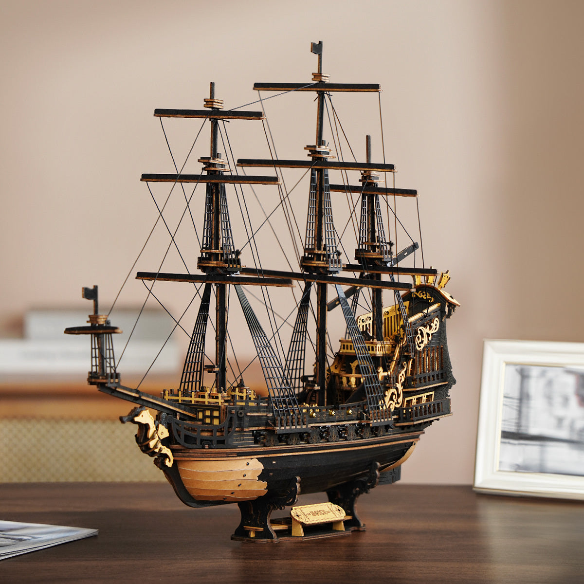 US Local ROKR 3D Wooden Ship Model Kit - Seahorse Bark MCB02 DIY Nautical Puzzle With Moving Parts, Adult Building Project & Unique Maritime Gift For Men