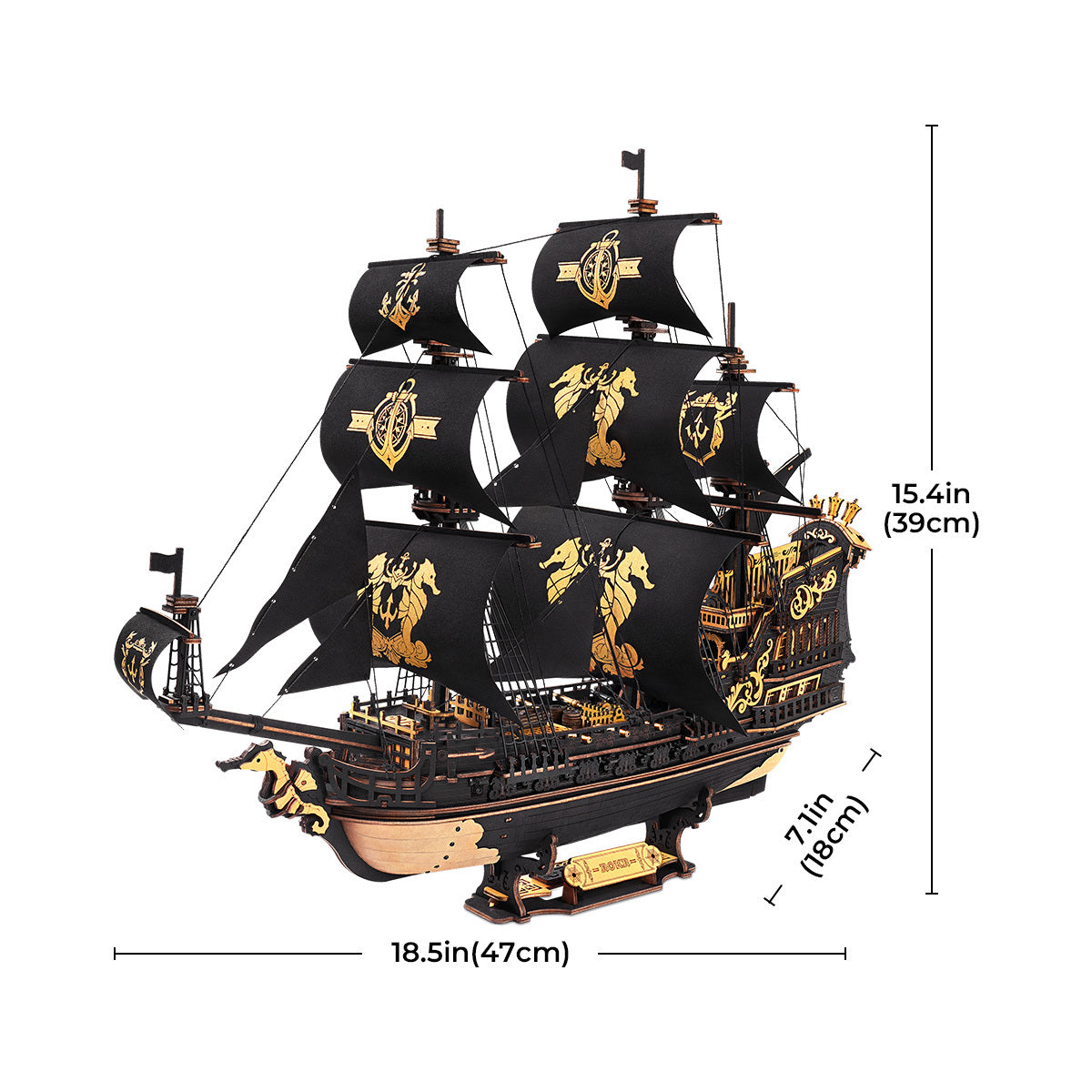 US Local ROKR 3D Wooden Ship Model Kit - Seahorse Bark MCB02 DIY Nautical Puzzle With Moving Parts, Adult Building Project & Unique Maritime Gift For Men