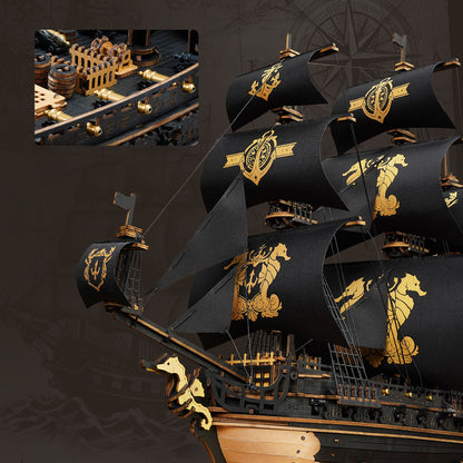 US Local ROKR 3D Wooden Ship Model Kit - Seahorse Bark MCB02 DIY Nautical Puzzle With Moving Parts, Adult Building Project & Unique Maritime Gift For Men