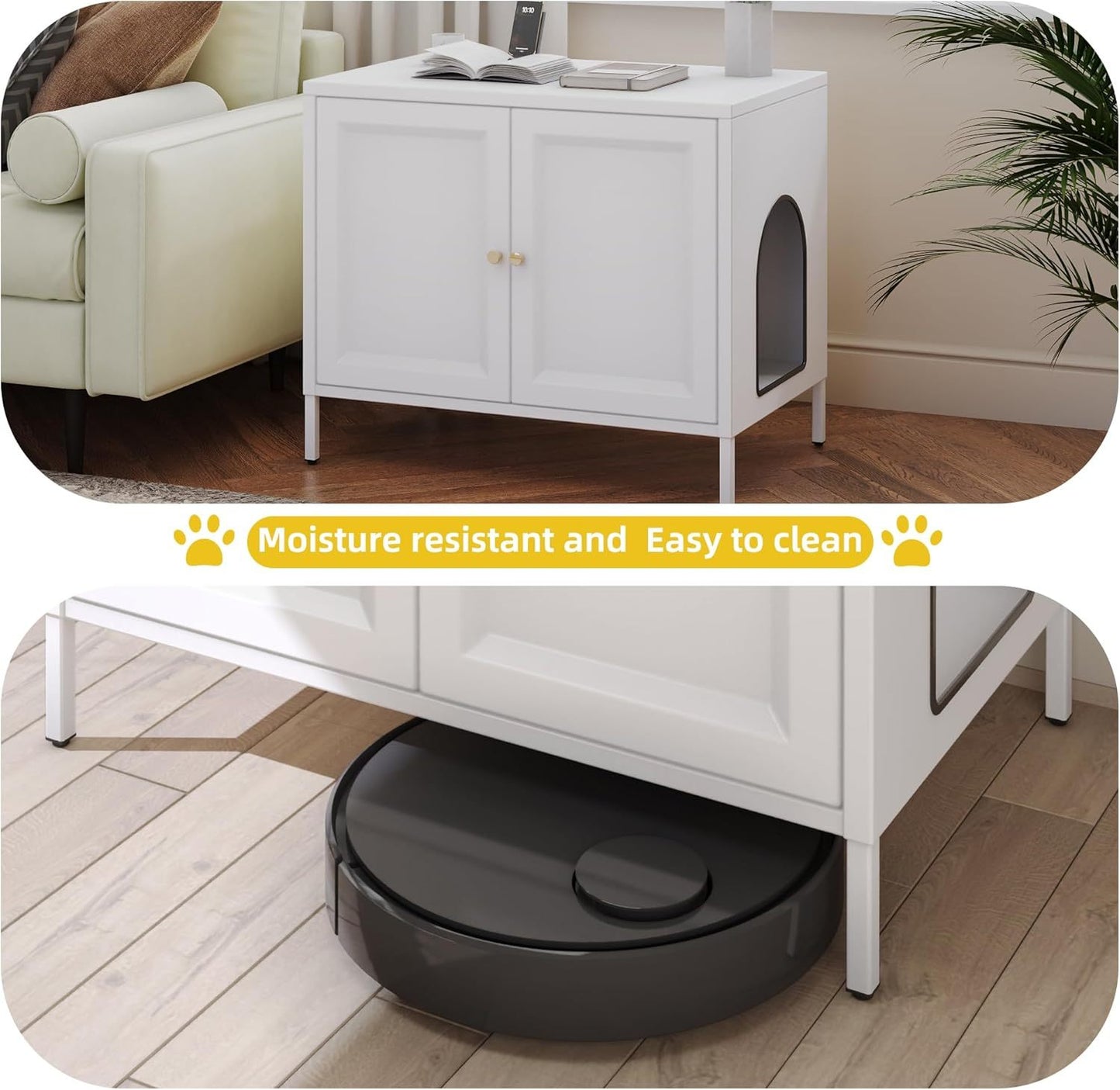 Cat Litter Box Enclosure,Metal Cat Washroom Furniture With Barn Door, Indoor Pet House, Fit Most Of Litter Box, End Side Table,White