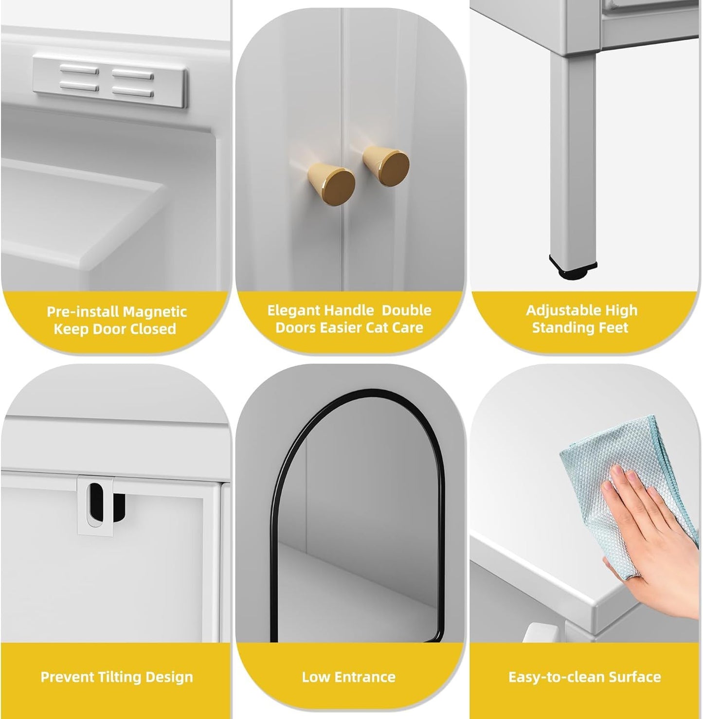 Cat Litter Box Enclosure,Metal Cat Washroom Furniture With Barn Door, Indoor Pet House, Fit Most Of Litter Box, End Side Table,White