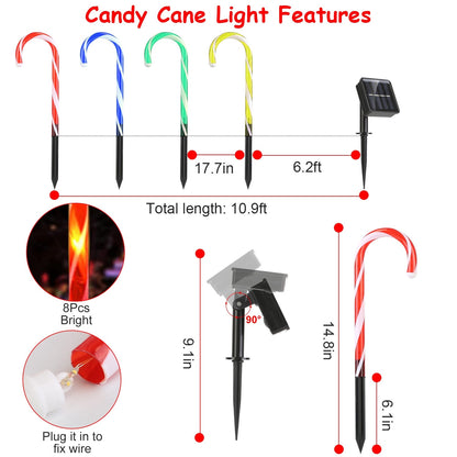 US Local Solar Christmas Candy Cane Light IP55 Waterproof Stake Light Lamp For Patio Yard Garden Pathway Outdoor Christmas Decorative Light