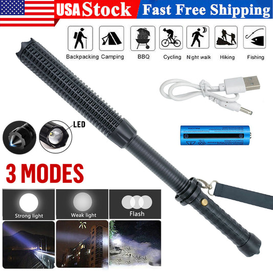 US Local Baseball LED Flashlight Zoom Rechargeable Torch Spotlight Emergency Security Work Light 3 Lighting Modes 3500000LM