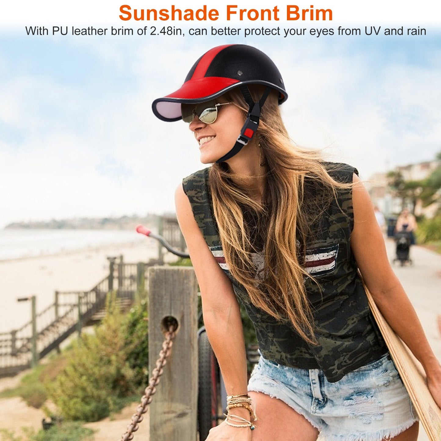 US Local 1 Pc Safety Bicycle Helmet Adjustable Windproof Bike Helmet Sunshade Baseball Cap Anti-UV Cycling Motorcycle Hat Leather Helmet