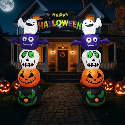 US Local 8.2 FT Cute Halloween Inflatables Pumpkin Archway Outdoor Decoration, Giant Blow Up Yard Arch Decorations With Built-in LED Lights For Holiday Party Front Yard Lawn Garden Decor