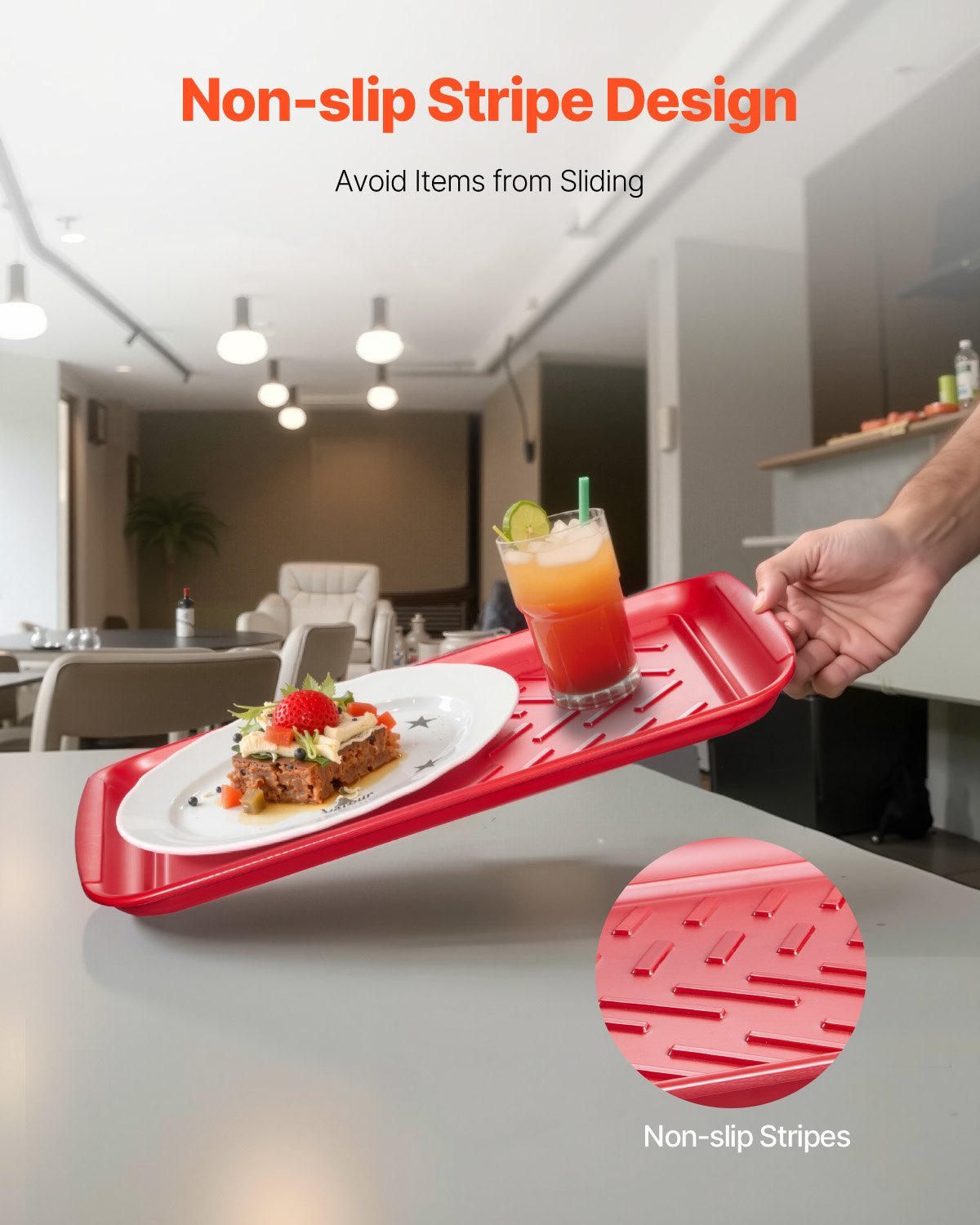 US Local Plastic Serving Trays 17x10.35 Inch Anti-Slip Eating Food Trays 2-Pack