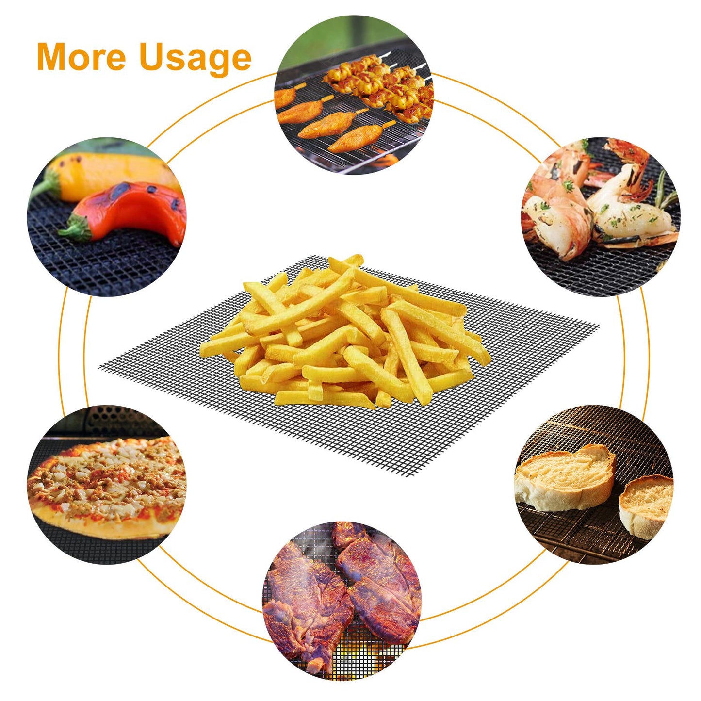 US Local 1Pc BBQ Grill Mat Non-Stick Mesh Mat Baking Sheet Liner Reusable Reversible Washable For Outdoor Gas Charcoal