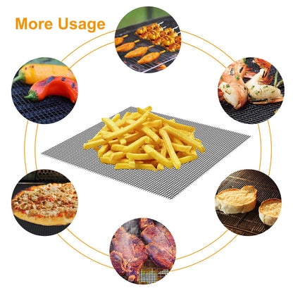 US Local 1Pc BBQ Grill Mat Non-Stick Mesh Mat Baking Sheet Liner Reusable Reversible Washable For Outdoor Gas Charcoal