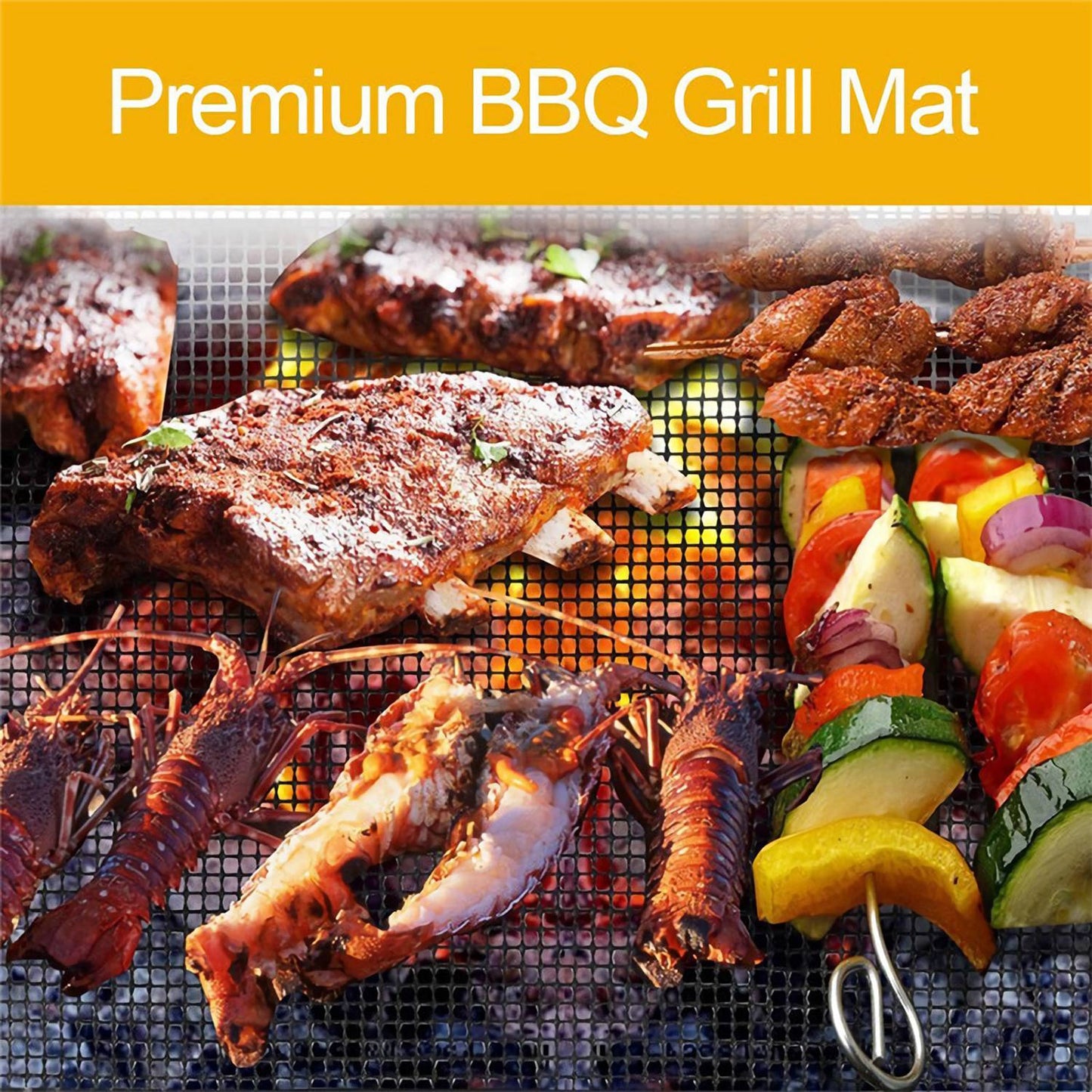 US Local 1Pc BBQ Grill Mat Non-Stick Mesh Mat Baking Sheet Liner Reusable Reversible Washable For Outdoor Gas Charcoal