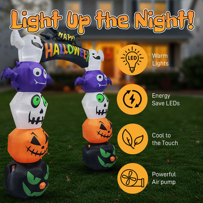 US Local 8.2ft Stacking Head Arch, 7pcs White LED Lights, Halloween Inflatable Decoration 12V