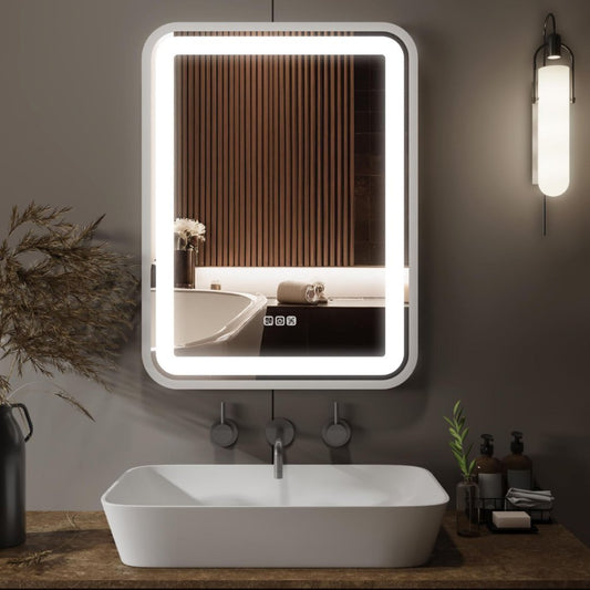 US Local Bathroom Vanity Mirror With Light For Wall Smart LED Frame Makeup Mirror For Over Sink Dimmable 3 Colors Temperature Anti-Fog Memory Function Vertical & Horizontal